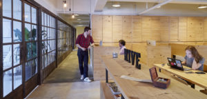 coworking space at the Hive Kennedy Town Hong Kong, wooden furniture, hot desks, open plan design, relaxing ambience, networking